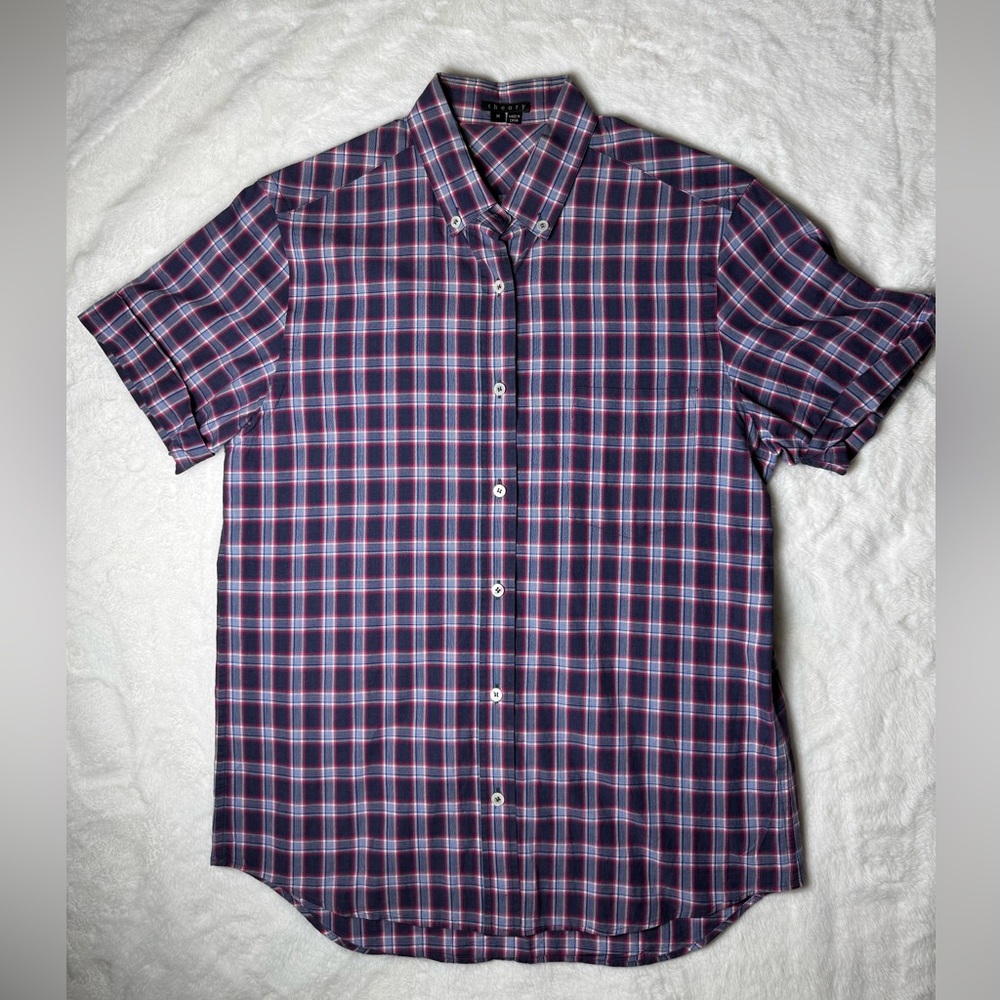 Theory Men’s Short-Sleeve Button-Down Plaid Shirt Size M